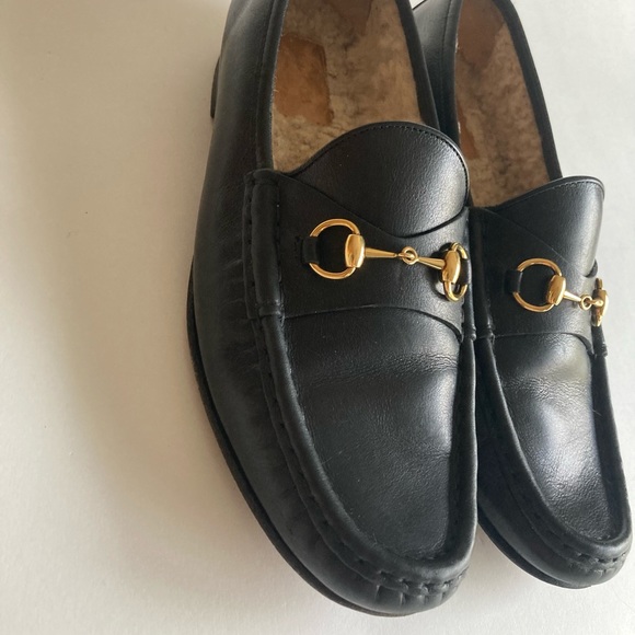 Gucci Black Genuine Leather Shearling Lining Loafers size EUR 40, US 9.5 - Picture 6 of 16